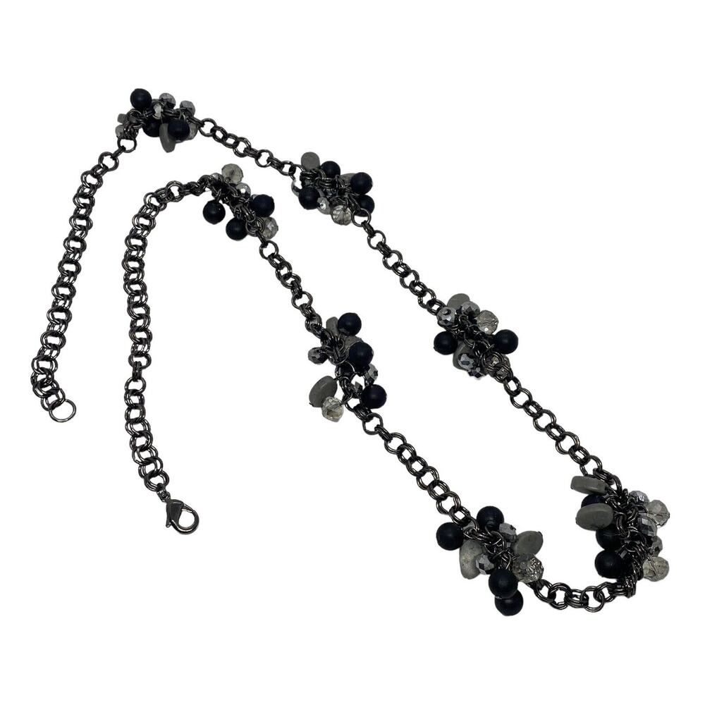 St. Emerald 36" Necklace Black Chain Faceted Black Silver Cluster Beads Fashion - Picture 9 of 13